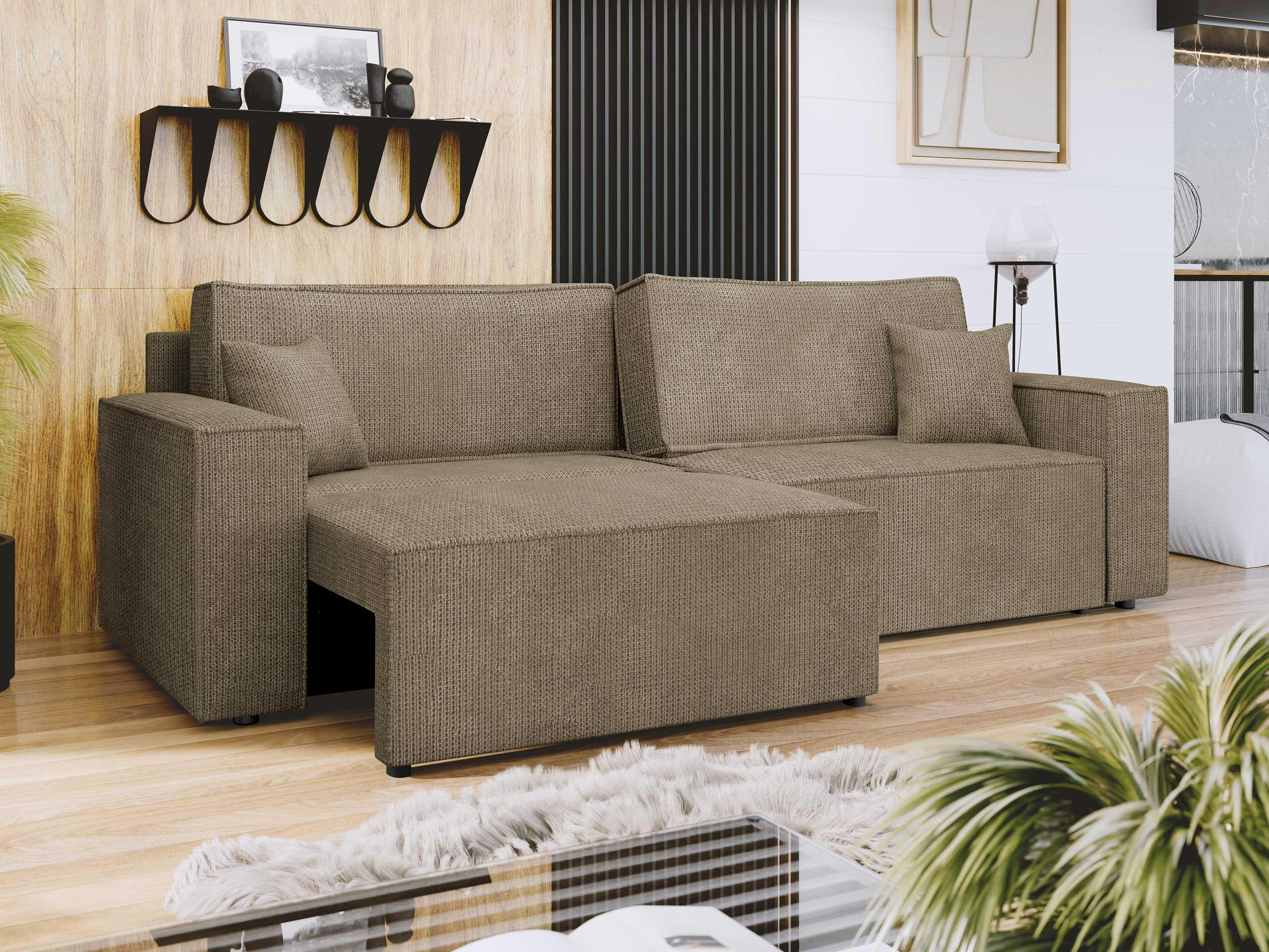 SCHLAFSOFA Karl mit L-Funktion - Hellbraun/Schwarz, Holz/Kunststoff (245/82/139cm) - MIRJAN24