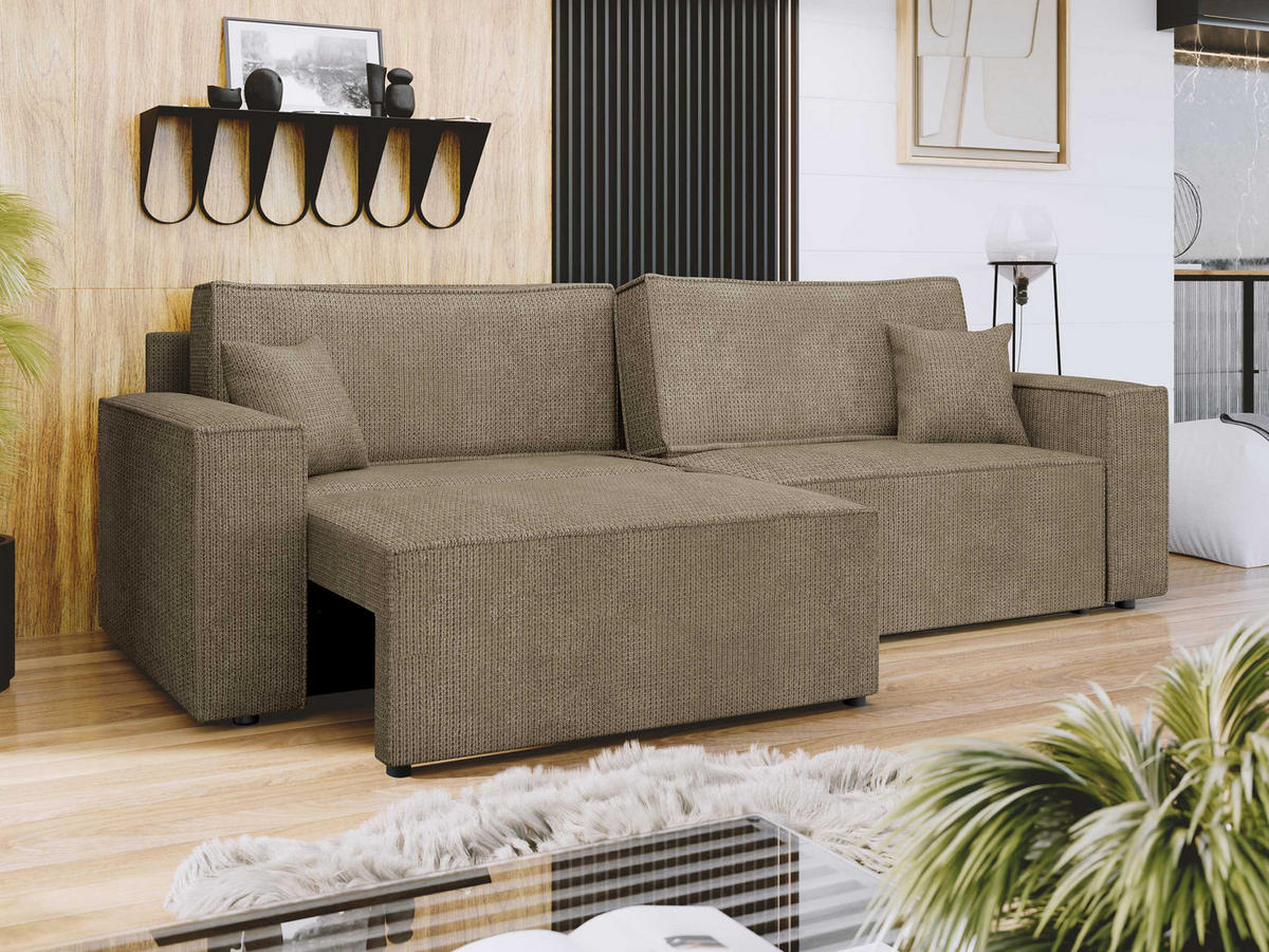 SCHLAFSOFA Karl mit L-Funktion - Hellbraun/Schwarz, Holz/Kunststoff (245/82/139cm) - MIRJAN24