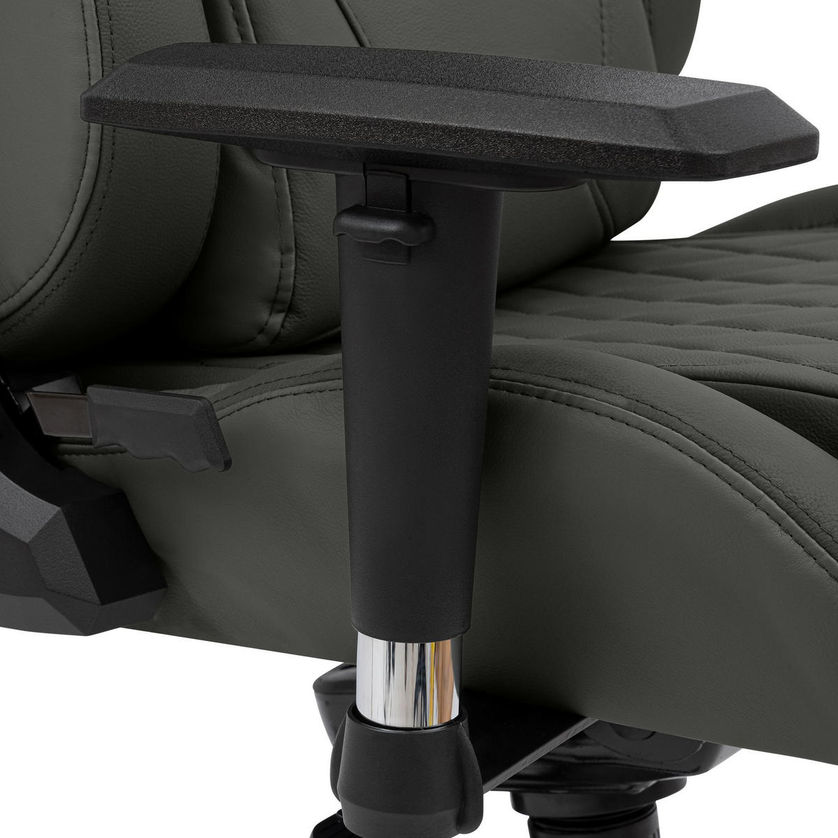 GAMINGSTUHL Echtleder grau - Schwarz/Grau, Leder/Metall (70/133/64cm) - CLP