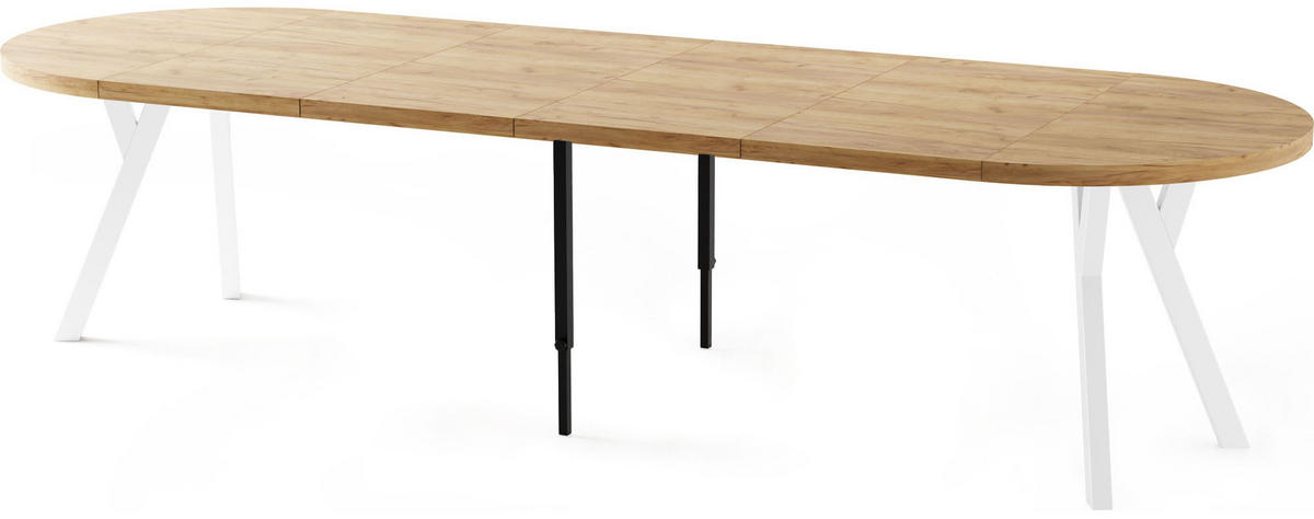 ESSTISCH Twixy XXL groß rund oval ausziehbar, Eiche Hell Braun 100-300/100/76 cm - Eiche Wotan/Weiß, Holz/Holzwerkstoff (100/100/76cm) - WFL GROUP