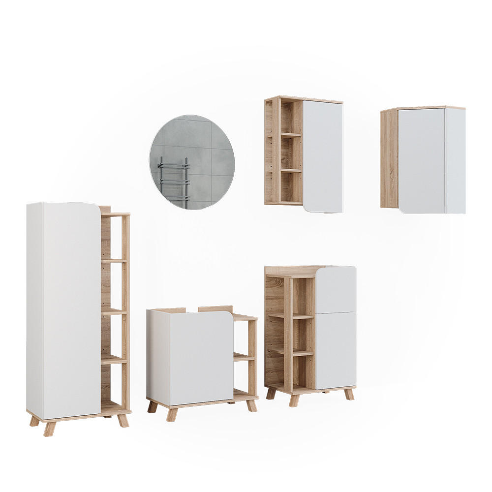 BADMÖBEL-SET Karen Sonoma/Weiß 6 Teile - Weiß/Sonoma Eiche, Holzwerkstoff (60/65/35cm) - Vicco