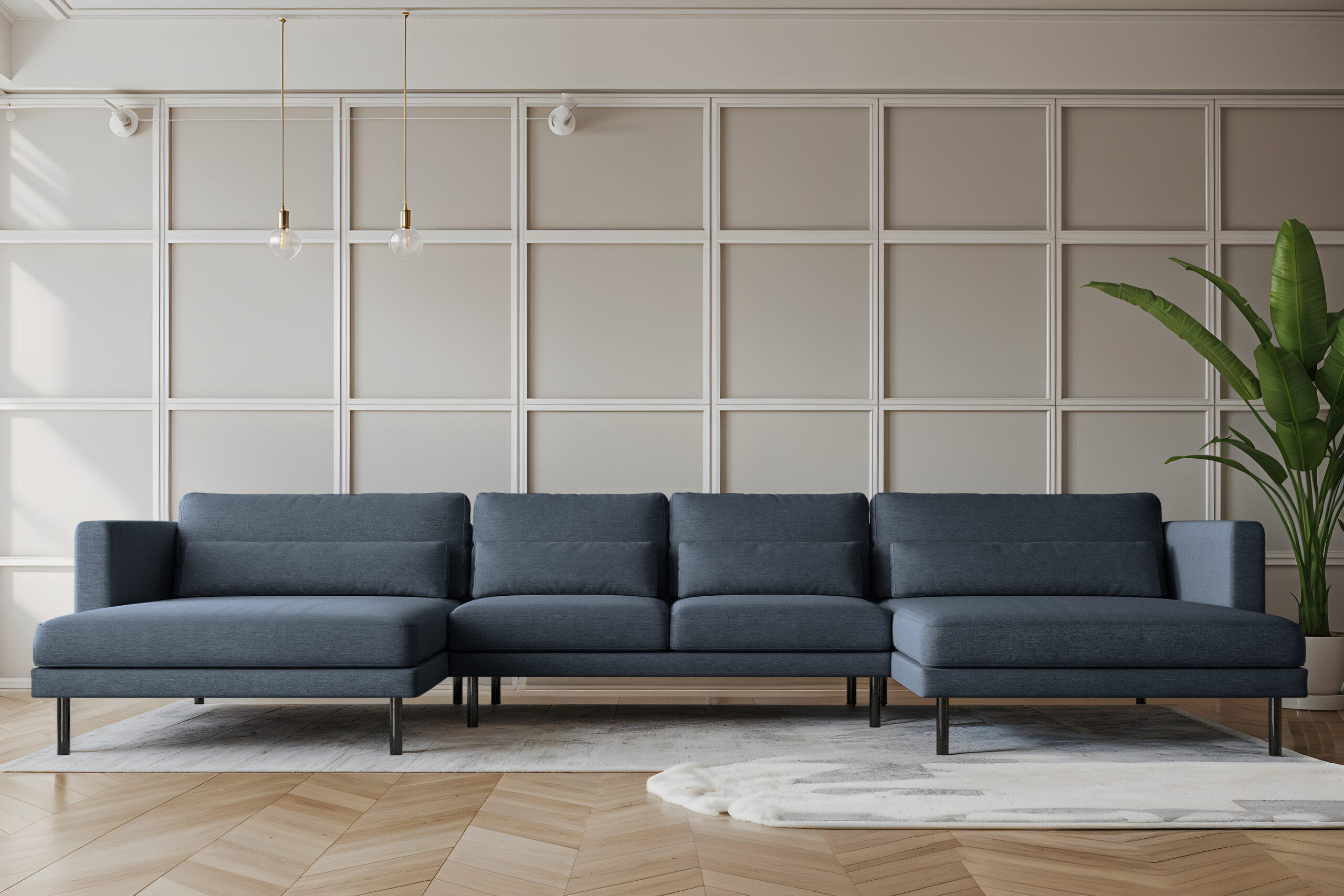 ECKSOFA DANI In U-Form Stilvolles Stoff Verita Marineblau - Dunkelblau, Holz/Textil (174/391cm) - Kaiser Möbel