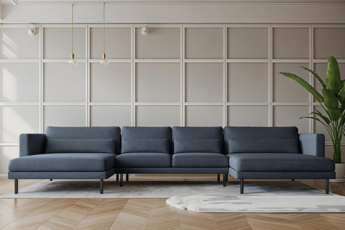 ECKSOFA DANI In U-Form Stilvolles Stoff Verita Marineblau - Dunkelblau, Holz/Textil (174/391cm) - Kaiser Möbel