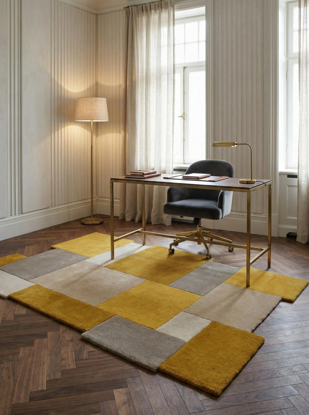 WOLLTEPPICH Geometrisch-Design, handgetuftet THAMES EVA, Senfgelb 200x290 cm - Gelb, Textil (200/290cm) - KADIMA DESIGN