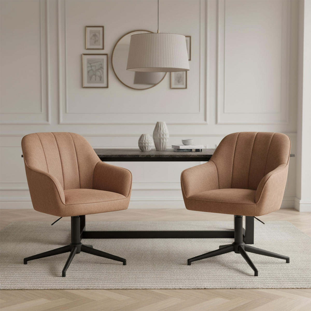 BÜROSTUHL Mika-Elin - Schwarz/Braun, Textil/Metall (60/84/65cm) - DUBI Möbel