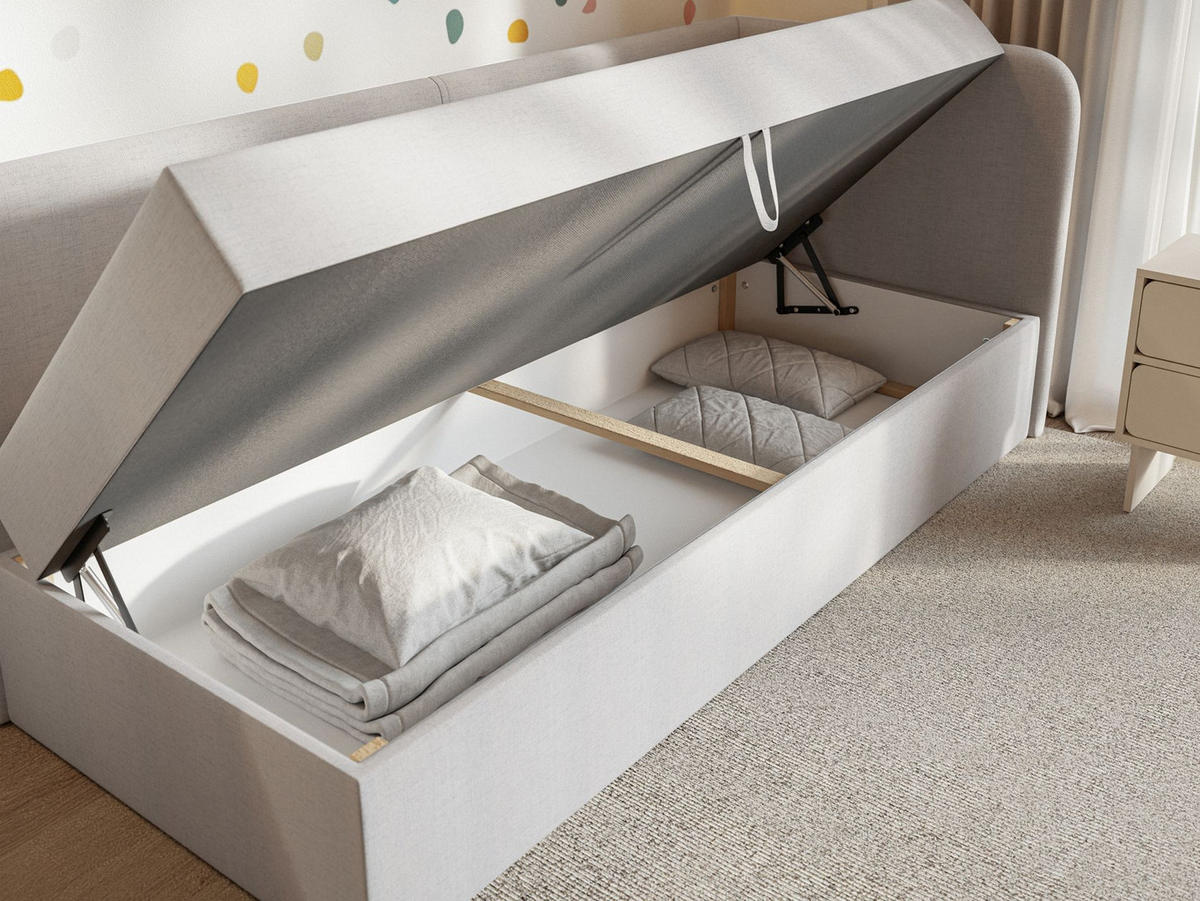JUGENDBETT Calmmo Hellgrau mit Chenille-Bezug, Kopfteil rechts - Hellgrau, Textil (90/200cm) - Selsey