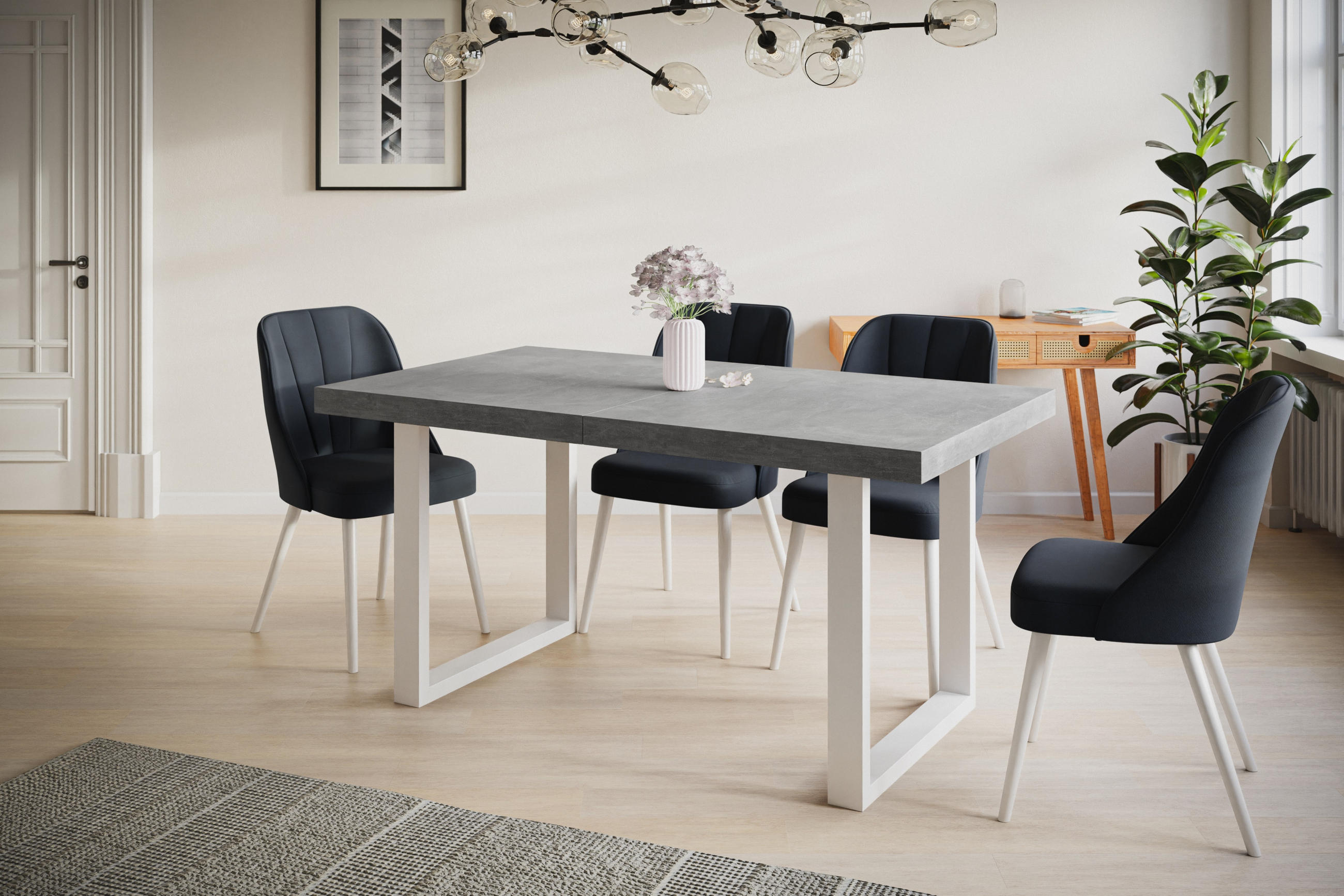 ESSZIMMERTISCH LOFT-U 140X80X77 cm, Farbe: Grau, mit Metallbeinen in Farbe Weiß - Weiß/Grau, Holzwerkstoff (140/80/77cm) - Alpi-Möbel