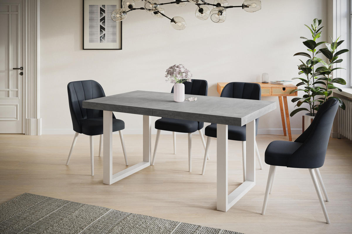 ESSZIMMERTISCH LOFT-U 200X100X77 cm, Farbe: Grau, mit Metallbeinen in Farbe Weiß - Weiß/Grau, Holzwerkstoff (200/100/77cm) - Alpi-Möbel