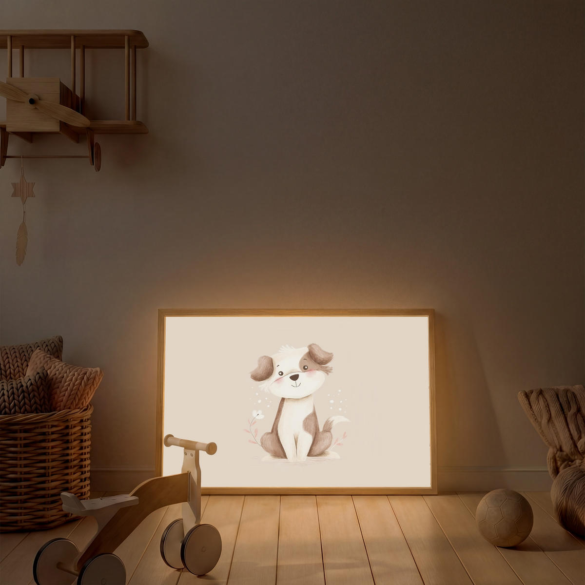 DOBÍJECÍ NOČNÍ LAMPIČKA Pes - skvrnitý - hnědý 90x60 cm - béžová, kompozitní dřevo (8/90/60cm) - OnlyWow