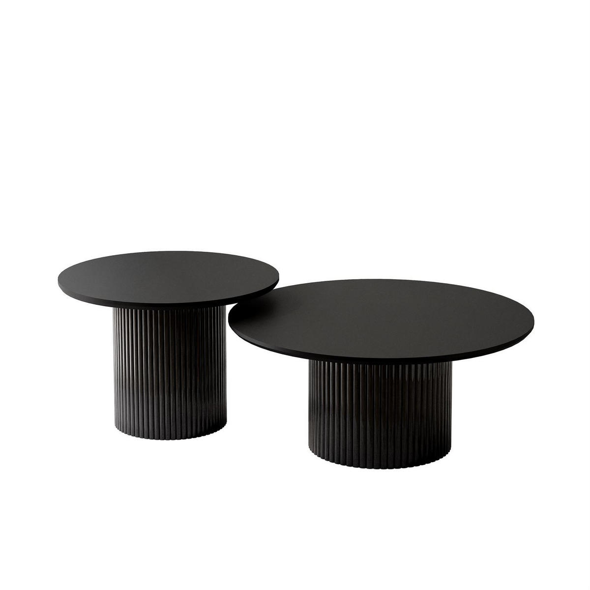 COUCHTISCH-SET OVI mit geriffeltem Sockel - Schwarz, Holzwerkstoff (80/80/42cm) - Lookway
