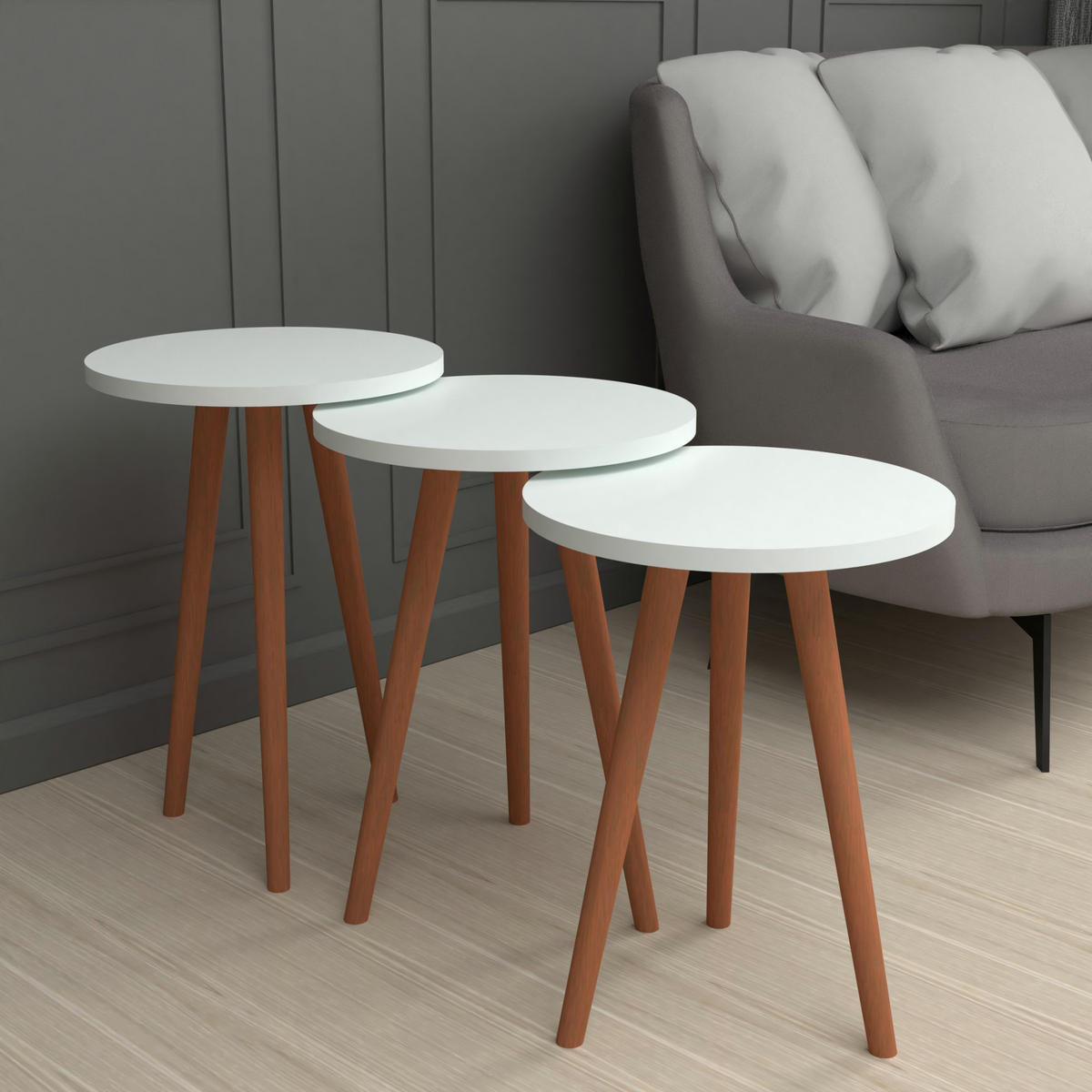 SATZTISCH Herrljunga im 3er Set - Weiß, Holzwerkstoff (35/35/49cm) - [en.casa]