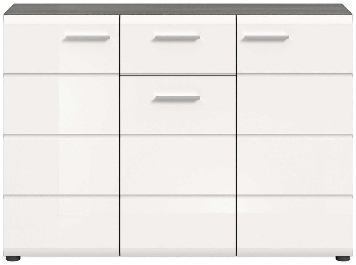 KOMMODE SALSA (B/H/T: ca. 120/85/37 cm) in Rauchsilber Nachbildung/weiß hochglanz - Silberfarben, Holzwerkstoff (120/85/37cm)
