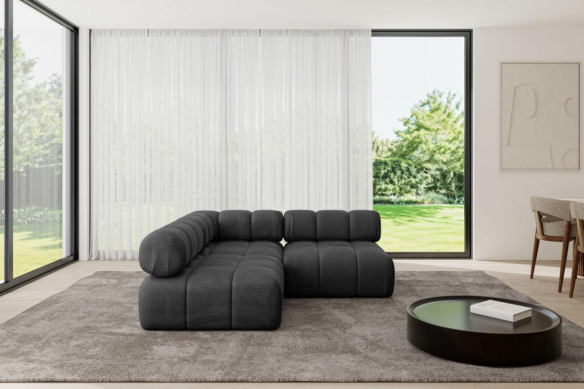 ECKSOFA modulares Sofa Samaro-L1 - 190x190x70 cm Schwarz Velours - Schwarz, Holzwerkstoff/Textil (190/190cm) - ALTDECOR