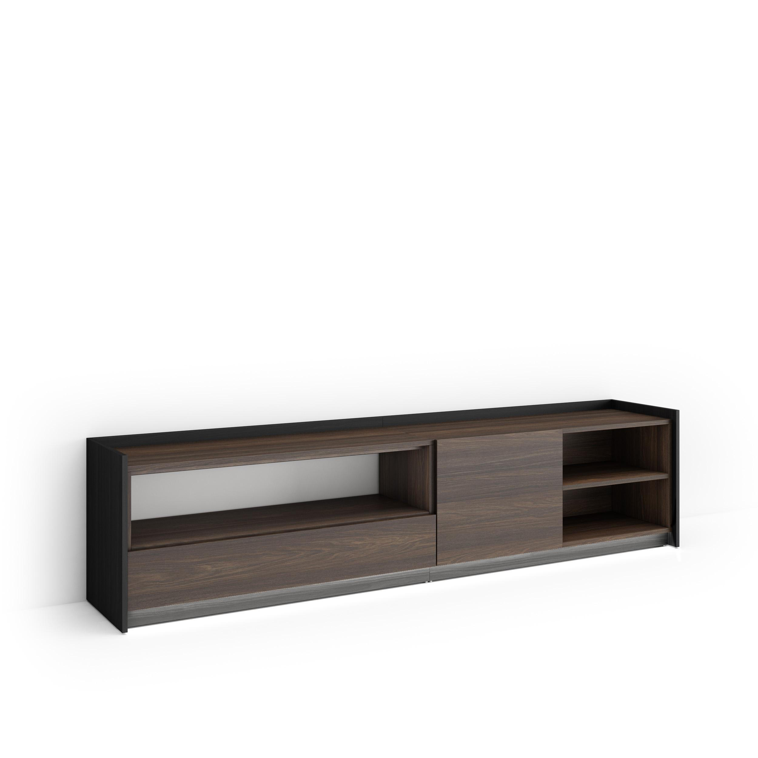LOWBOARD, Dunkler Eiche und Schwarz, 207/37/50cm, mit Led - Dunkelbraun, Holzwerkstoff (207/50/37cm) - Skraut Home