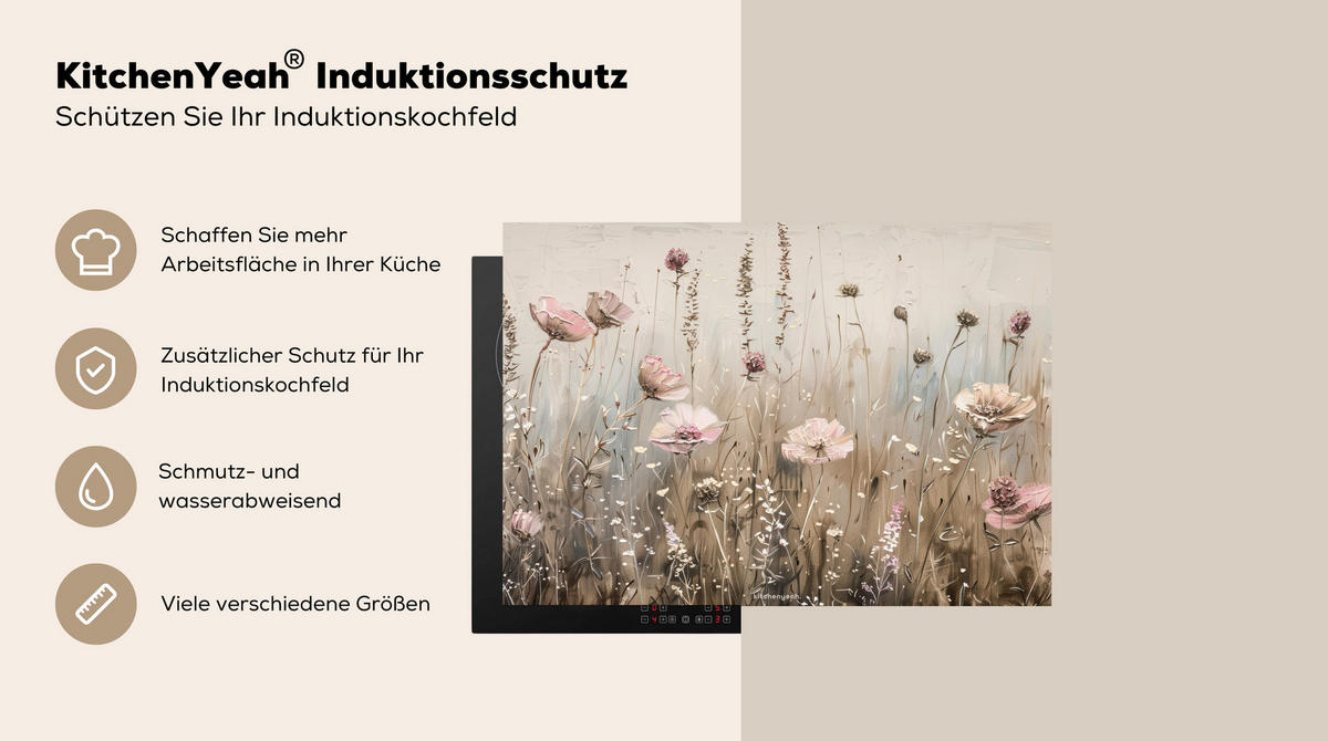 HERDABDECKPLATTE Blumen - Beige - Trockenblumen 75x52 cm - Beige, Kunststoff (75/0.2/52cm) - MuchoWow