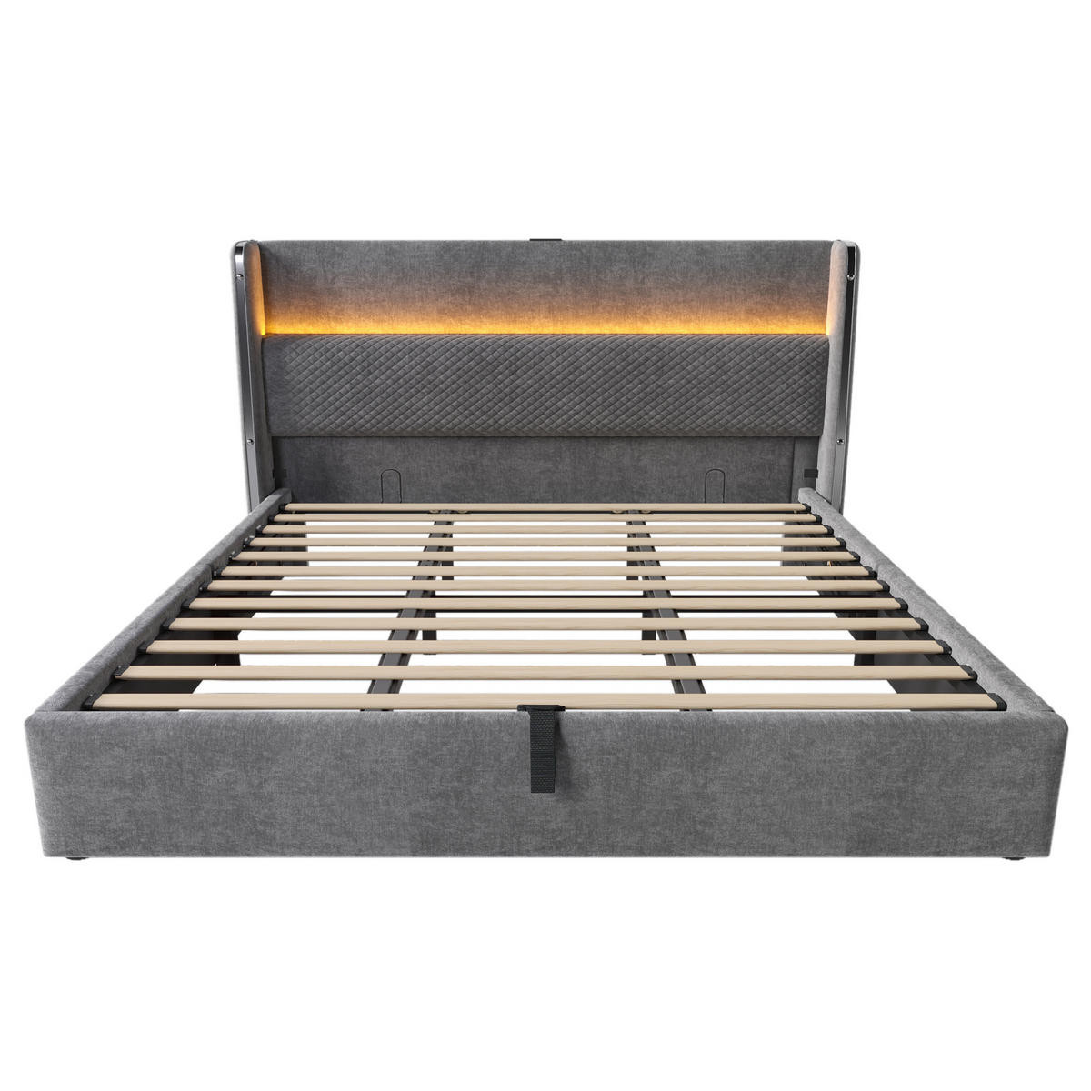 POLSTERBETT 180/200 cm in Grau mit Bettkasten, LED und USB - Grau, Holzwerkstoff/Textil (180/200cm) - CHICFURN