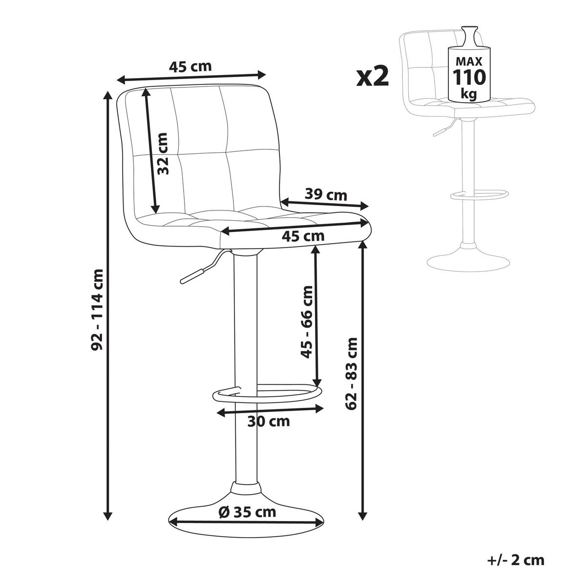BARHOCKER 2er-Set Polsterbezug Grau Marion - Grau, Textil/Metall (45/114/39cm) - Beliani