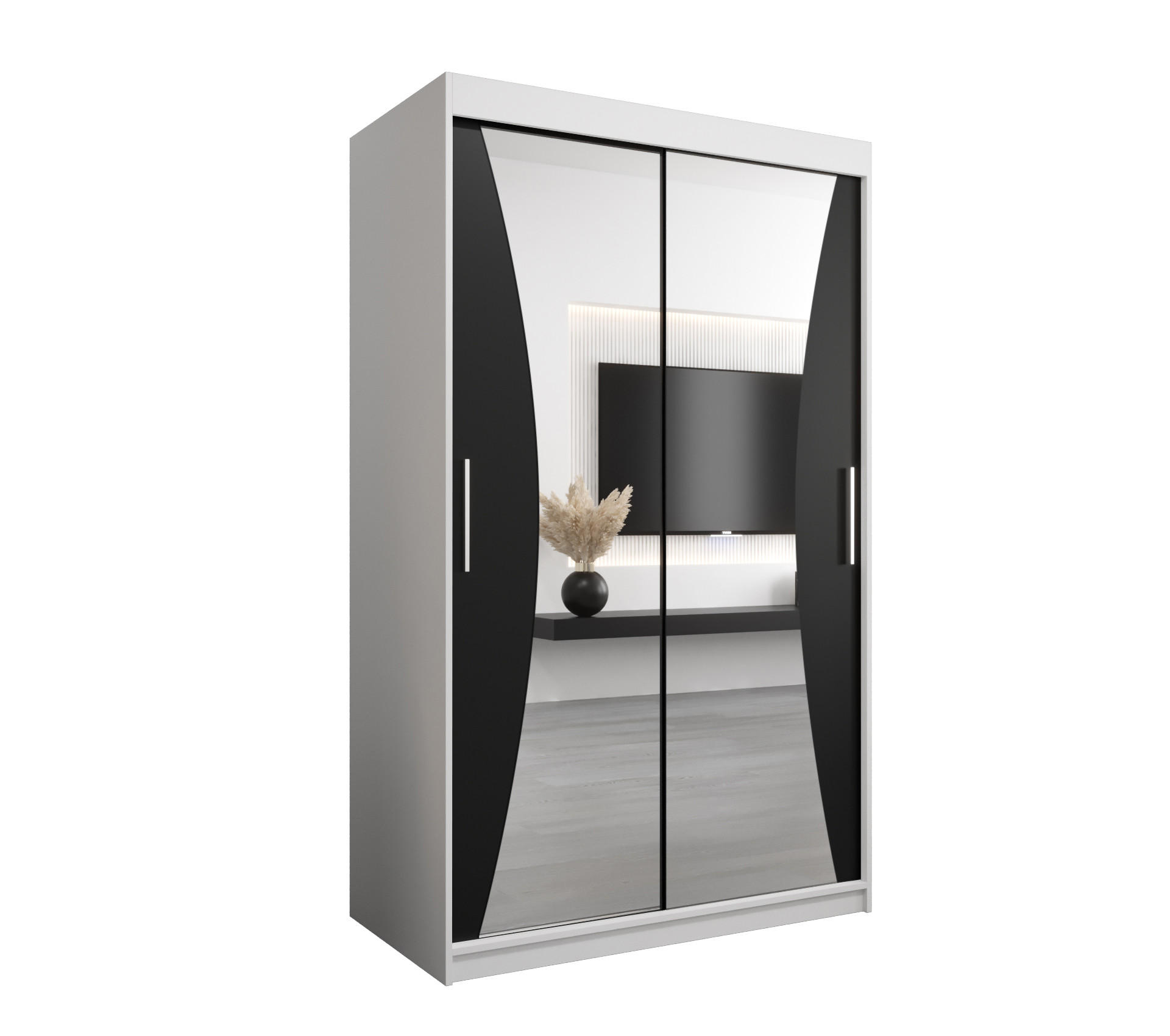 SCHWEBETÜRENSCHRANK 200/120/62 2-türig - Silberfarben/Schwarz, Holz/Kunststoff (120/200/62cm) - Abiks Möbel