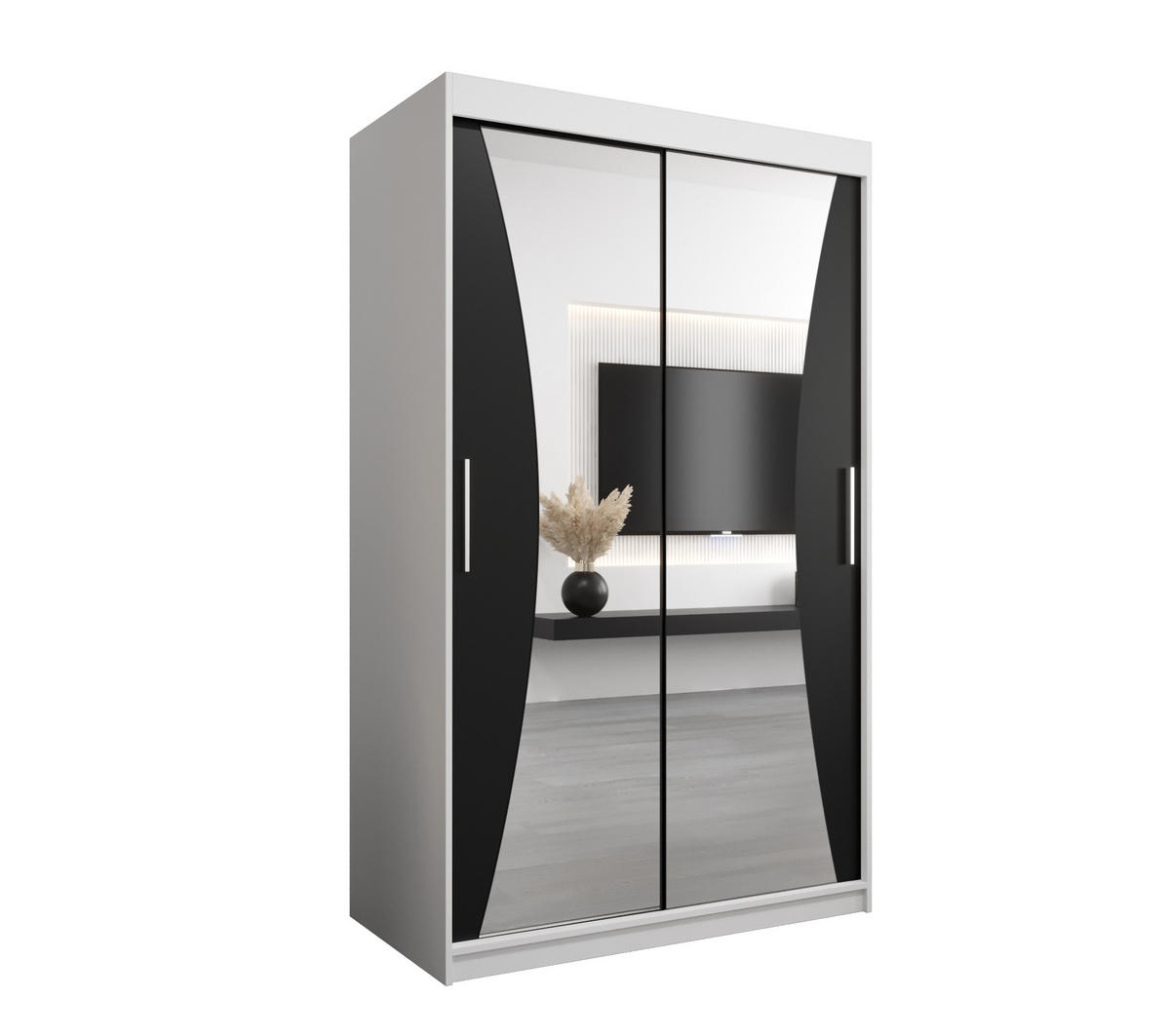 SCHWEBETÜRENSCHRANK 200/120/62 2-türig - Silberfarben/Schwarz, Holz/Kunststoff (120/200/62cm) - Abiks Möbel