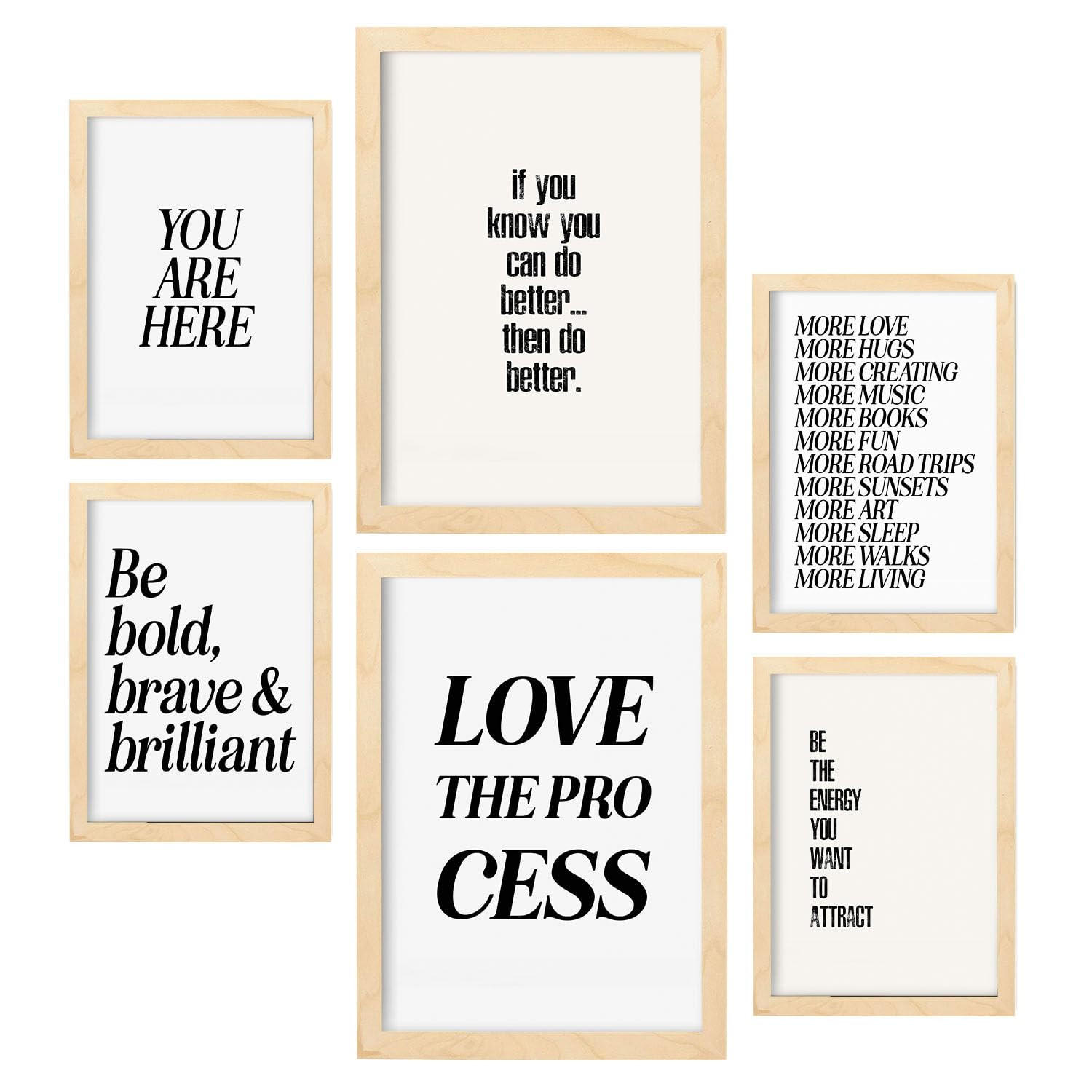 POSTER Set Mit 6 Ermordung Von Zitat In Vielseitiger A3 & A4 Rahmen Aus Hellem Holz - Beige, Papier (29/3cm) - Nacnic