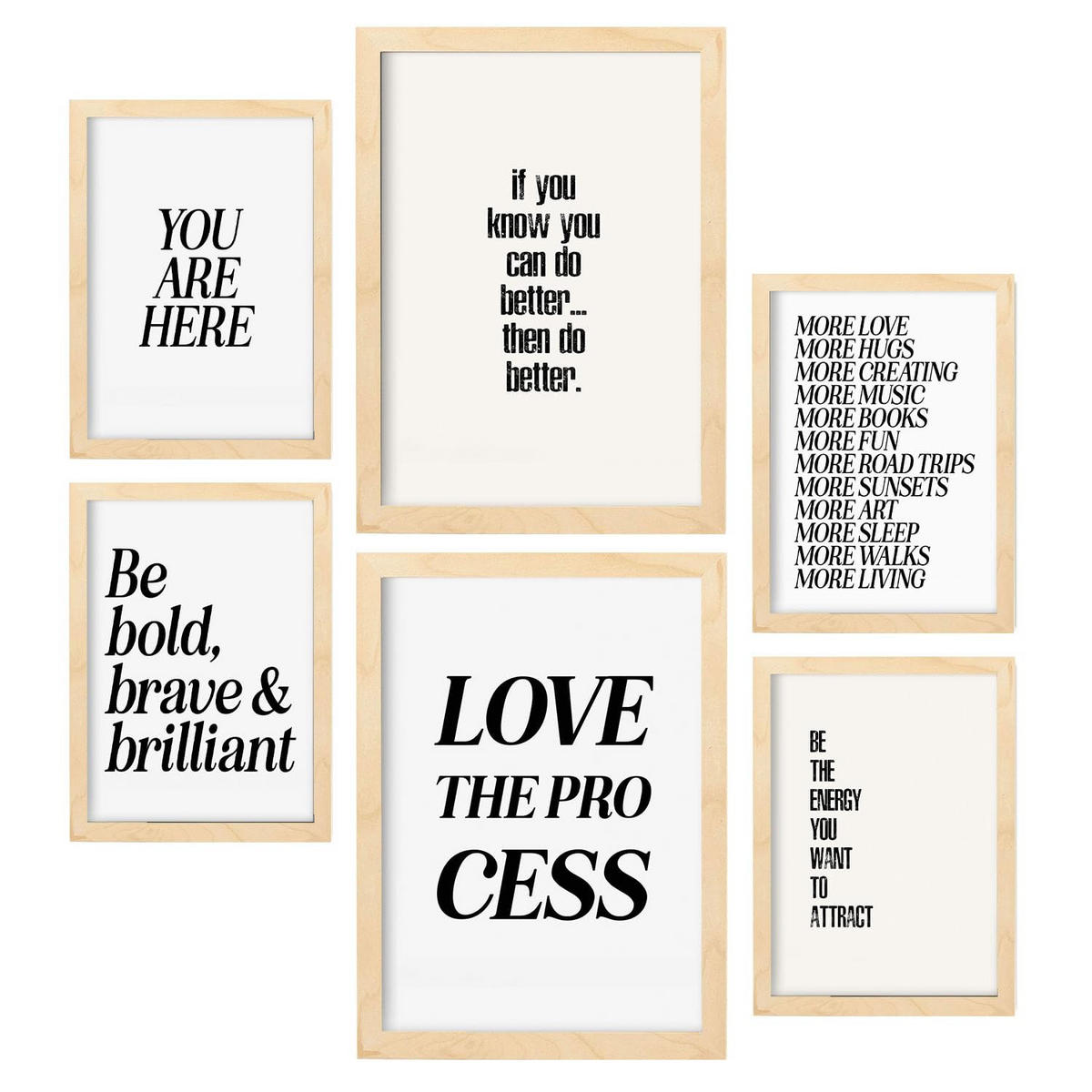 POSTER Set Mit 6 Ermordung Von Zitat In Vielseitiger A3 & A4 Rahmen Aus Hellem Holz - Beige, Papier (29/3cm) - Nacnic