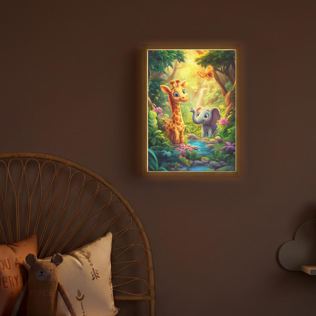 NACHTTISCHLAMPE MIT AKKU Giraffe - Elefant - Blumen - Dschungel 30x40 cm - Grün, Holzwerkstoff (8/30/40cm) - OnlyWow