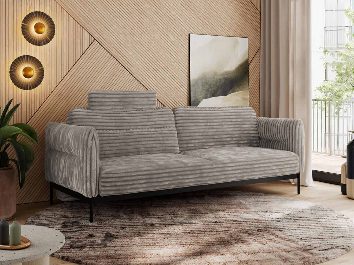 SOFA SALENTO Hellbraun Cord - Hellbraun/Schwarz, Textil/Metall (221/82/101cm) - MKS