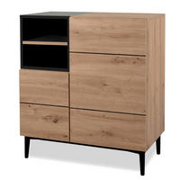 KOMMODE Eiche Artisan, schwarz 80 cm, Anrichte 2-türig mit 7 Fächern - Schwarz/Eiche Artisan, Holzwerkstoff (80/90/42cm) - Furn.Design