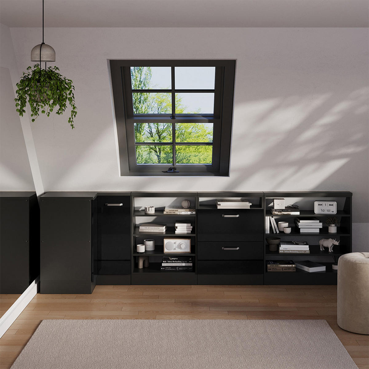 DACHSCHRÄGENSCHRANK ECKSCHRANK Rion Schwarz Hochglanz/Anthrazit 75.6 x 81.6 cm mit 1 Tür - Schwarz Hochglanz/Anthrazit, Holzwerkstoff (75.6/81.6/75.6cm) - Vicco