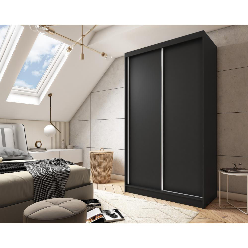 SCHWEBETÜRENSCHRANK Mario 120/216/61 schwarz - Schwarz, Holzwerkstoff (120/216/61cm) - Beautysofa