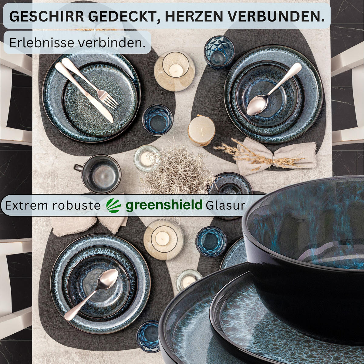 TAFELSERVICE MANILA - 24 teilig aus Steingut - Blau, Stein (26.5/2/26.5cm) - Sänger