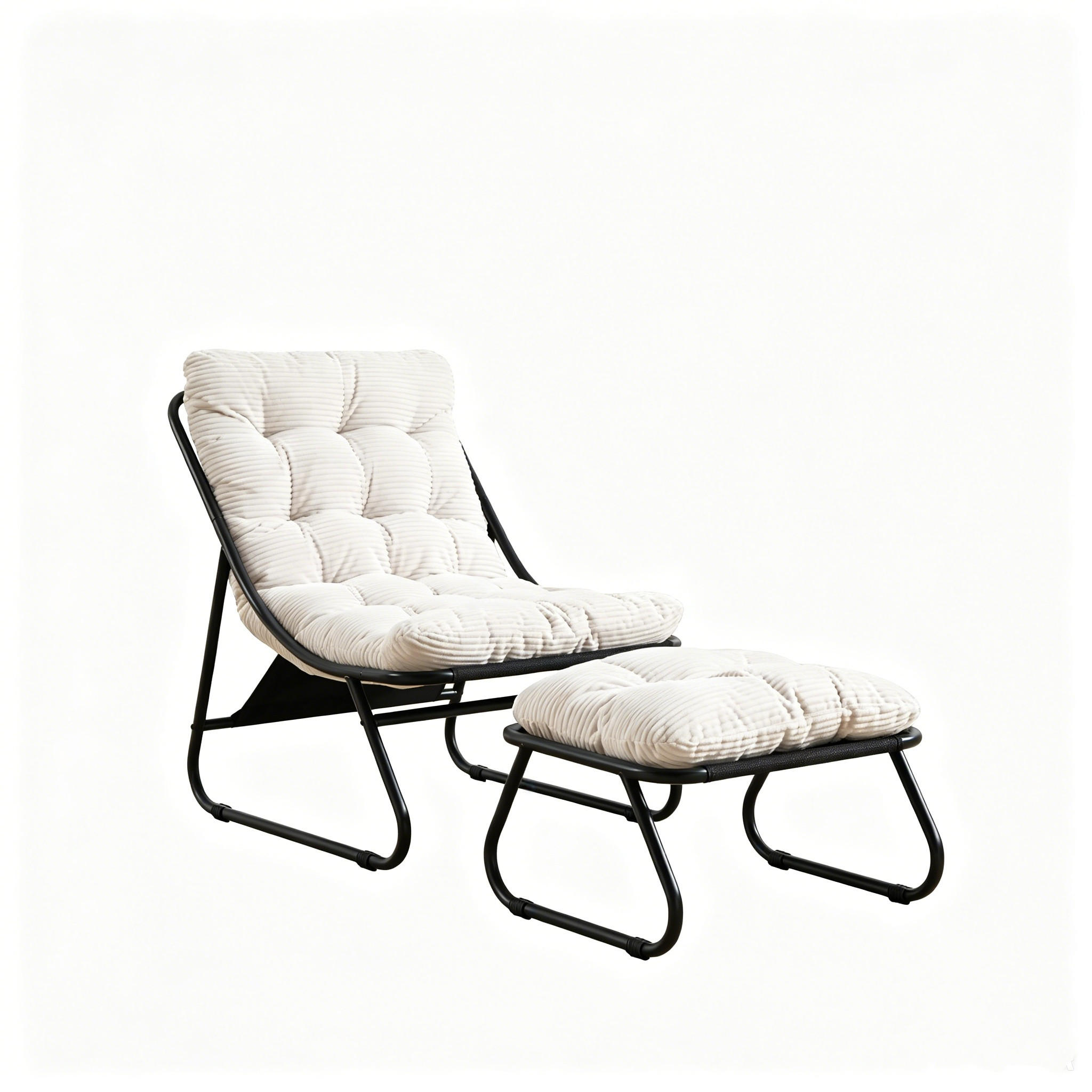 SCHAUKELSTUHL mit Dickem Kissen und Hocker，Metallrahmen für Garten Balkon Wohnzimmer - Weiß, Metall (65/86/78cm) - PARAFTA HOME