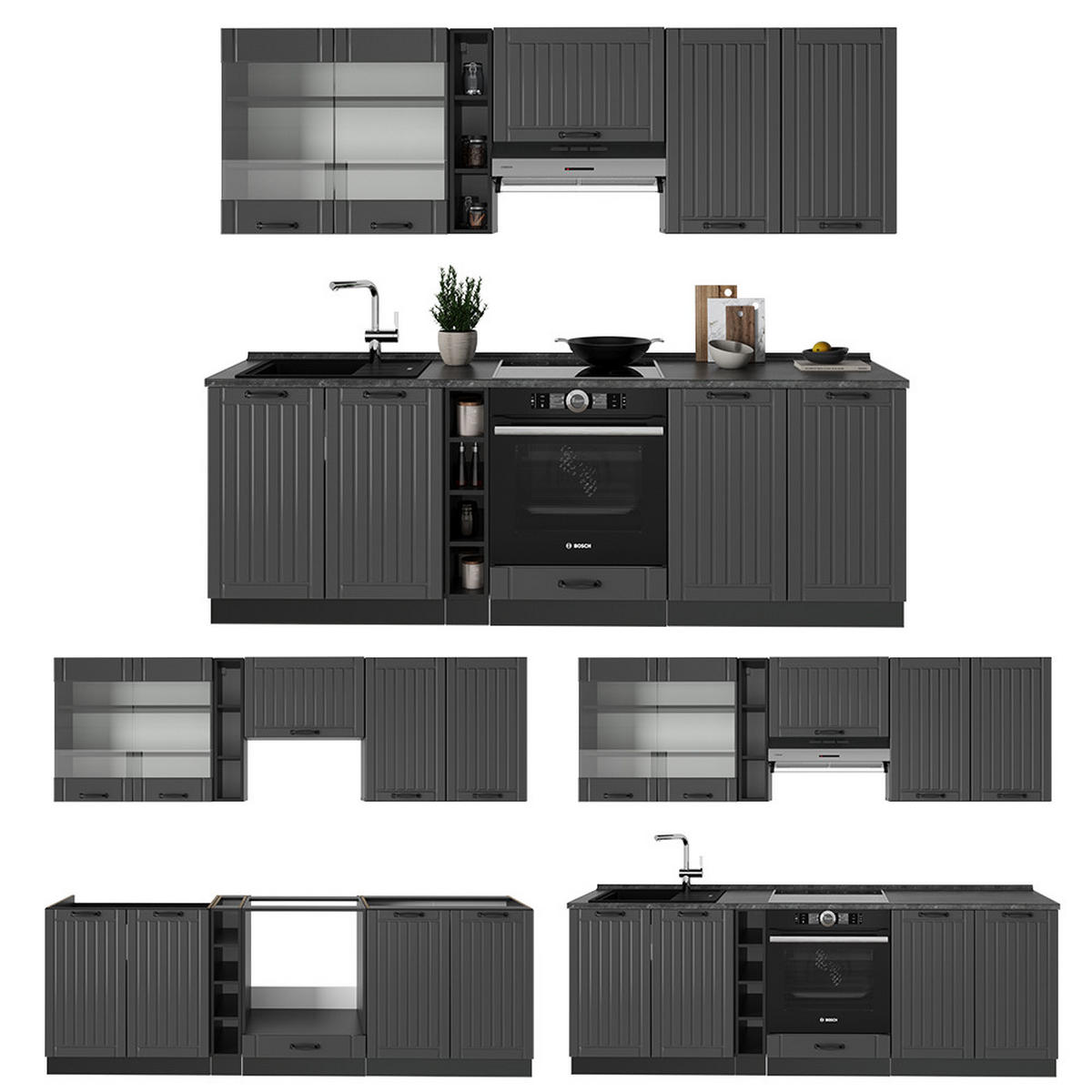 KUCHYŇSKÝ KOUT Fame-Line Tmavě šedá - tmavě šedá/antracitová, kompozitní dřevo (235/81.6/60cm) - Vicco