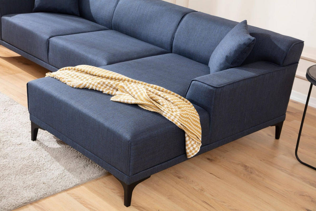 ECKSOFA modern inklusive Zierkissen - Blau/Schwarz, Holz/Kunststoff (145/250cm) - myHomelando