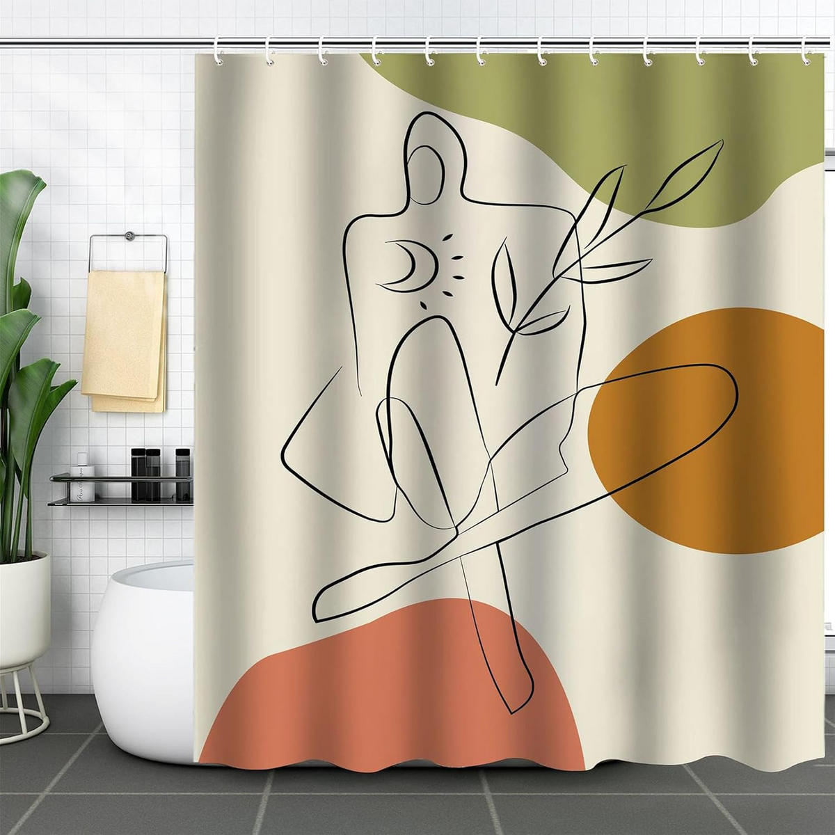 DUSCHVORHANG 180 x 180 cm Blätter Muster waschbar wasserdicht schimmelresistent mit Ringen - Multicolor, Textil (180/180cm) - MCBOSON