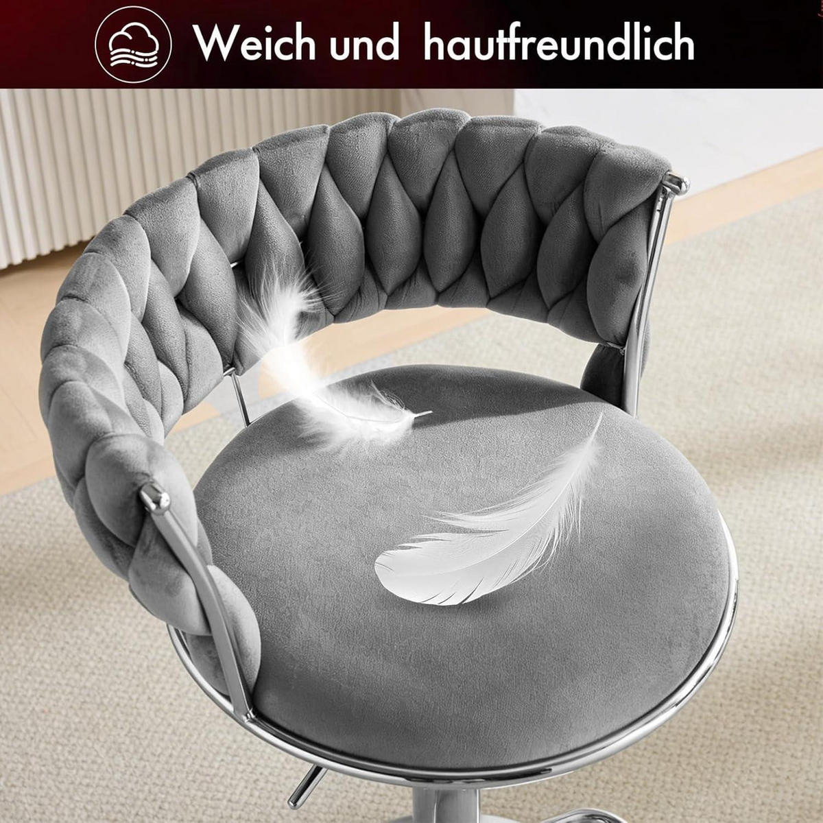 BARHOCKER 2er Set Samt Dunkelgrau Höhenverstellbar - Grau, Textil (48/78/51cm)