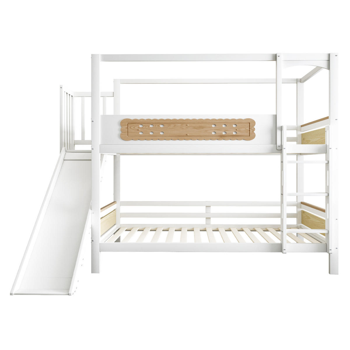 ETAGENBETT mit Rutsche und Leiter 90x200 cm Holz Weiß und Natur - Weiß, Holzwerkstoff (90/200cm) - Beauniv