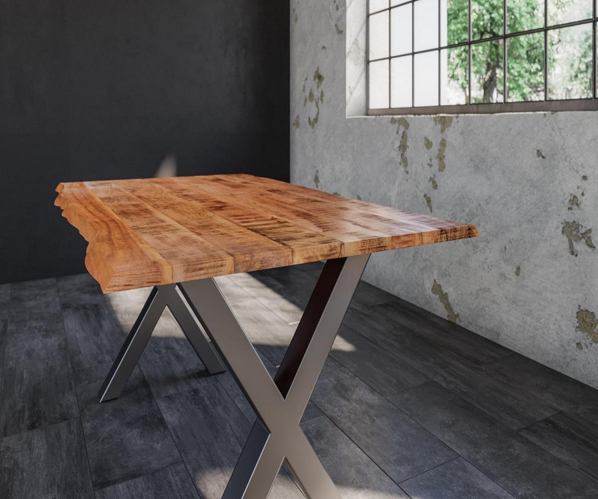 TISCHGRUPPE DORA - Beige/Silberfarben, Holz/Metall (160/77/85cm) - SAM