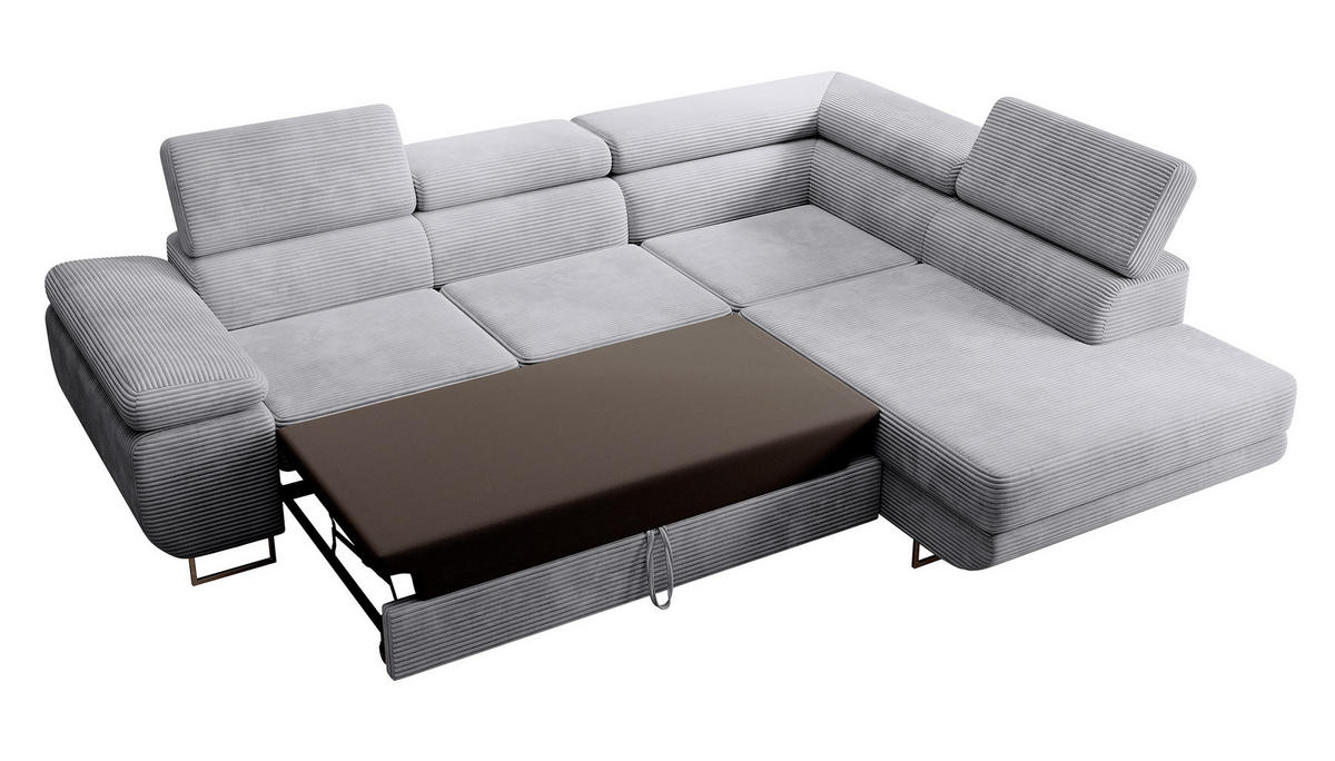 ECKSOFA Stevil Hellgrau Cordbezug - Silberfarben/Hellgrau, Textil/Metall (275/203cm) - Selsey