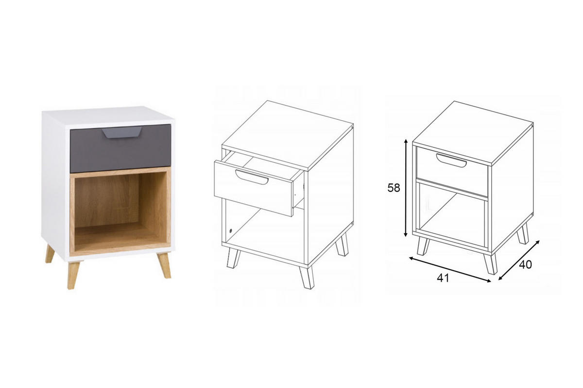 JUGENDZIMMER-SET JUSTIN A 4-teilig in Weiß / Graphit / Grau / Eiche - Eichefarben/Graphitfarben, Holzwerkstoff (377/190/204cm) - Deine Möbel 24
