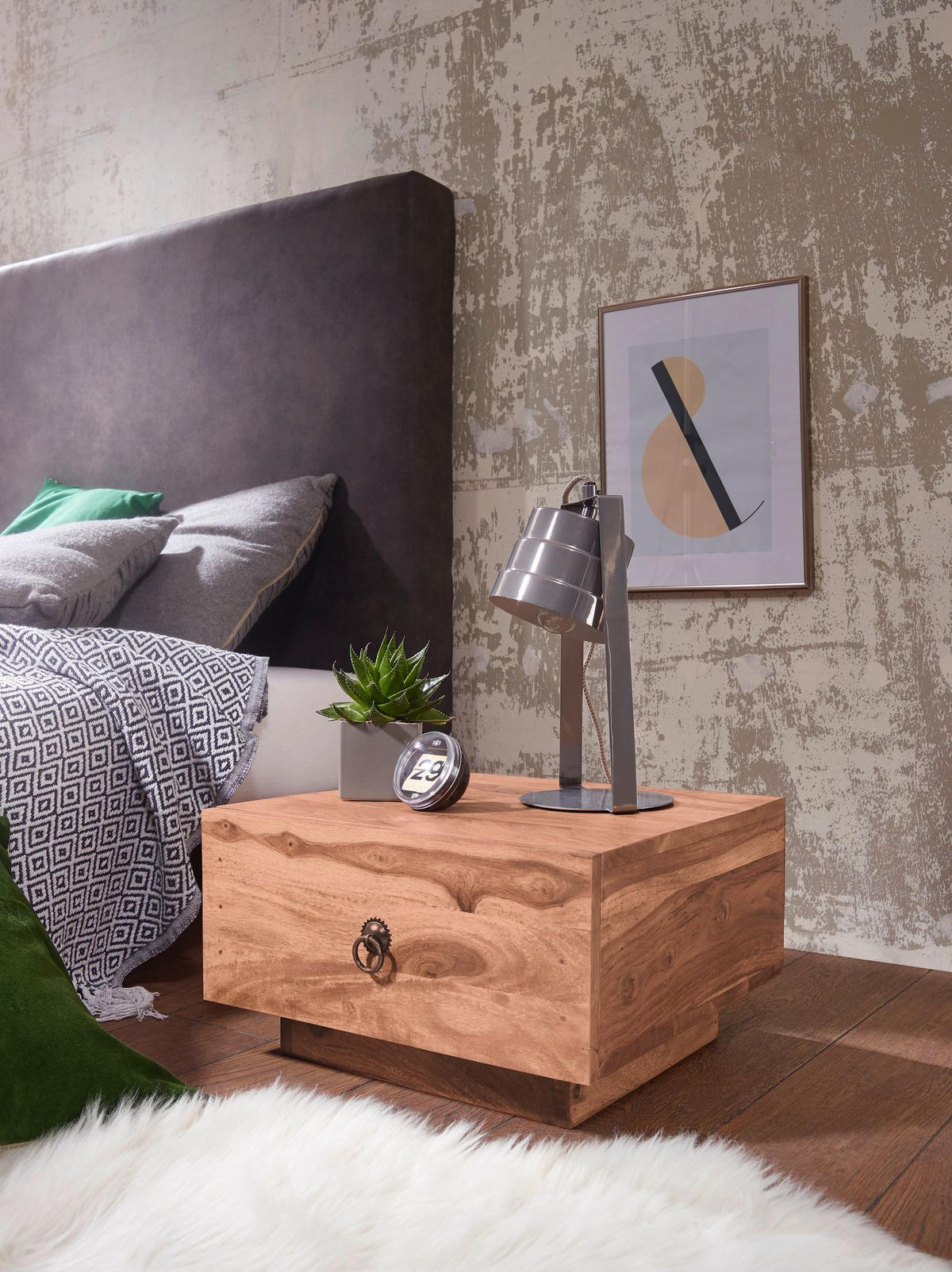 NACHTTISCH Massivholz Schublade Landhausstil Handgefertigt NAKO, Beige 40x40x25 cm - Beige, Holz/Metall (40/25/40cm) - KADIMA DESIGN