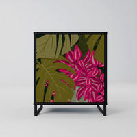 SIDEBOARD TROPICAL BEAUTY, Schwarz, 57,5x42x67,5 cm, Schwarze Metall-Rahmenfüße - Multicolor/Schwarz, Holzwerkstoff/Metall (57.5/67.5/42cm) - SpaceRebels