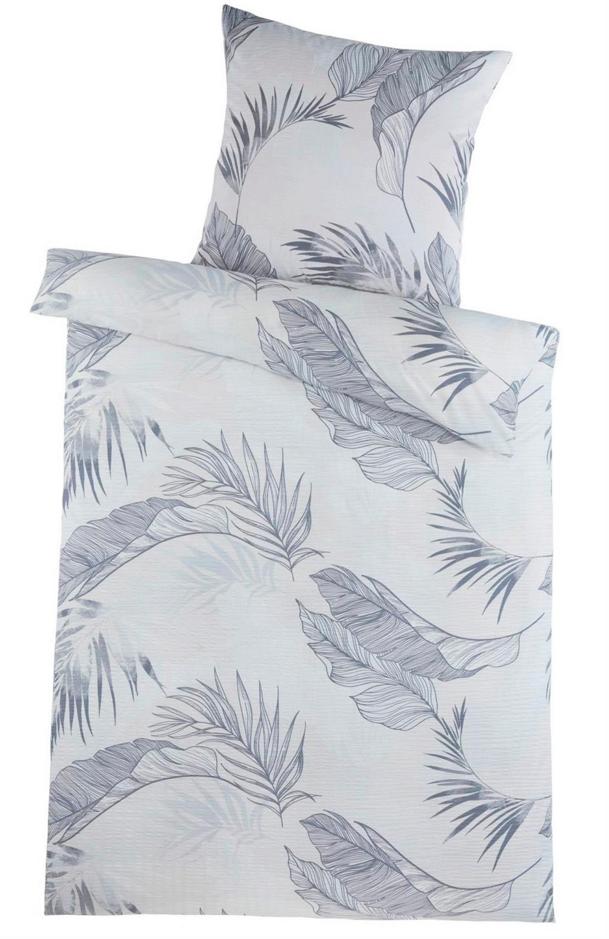SEERSUCKER-BETTWÄSCHE 135x200 Blumen Sommer Bettbezug Bügelfrei aus Mikrofaser Bettbezüge Grau Blau - Grau, Textil (135/200cm) - Carpe Sonno
