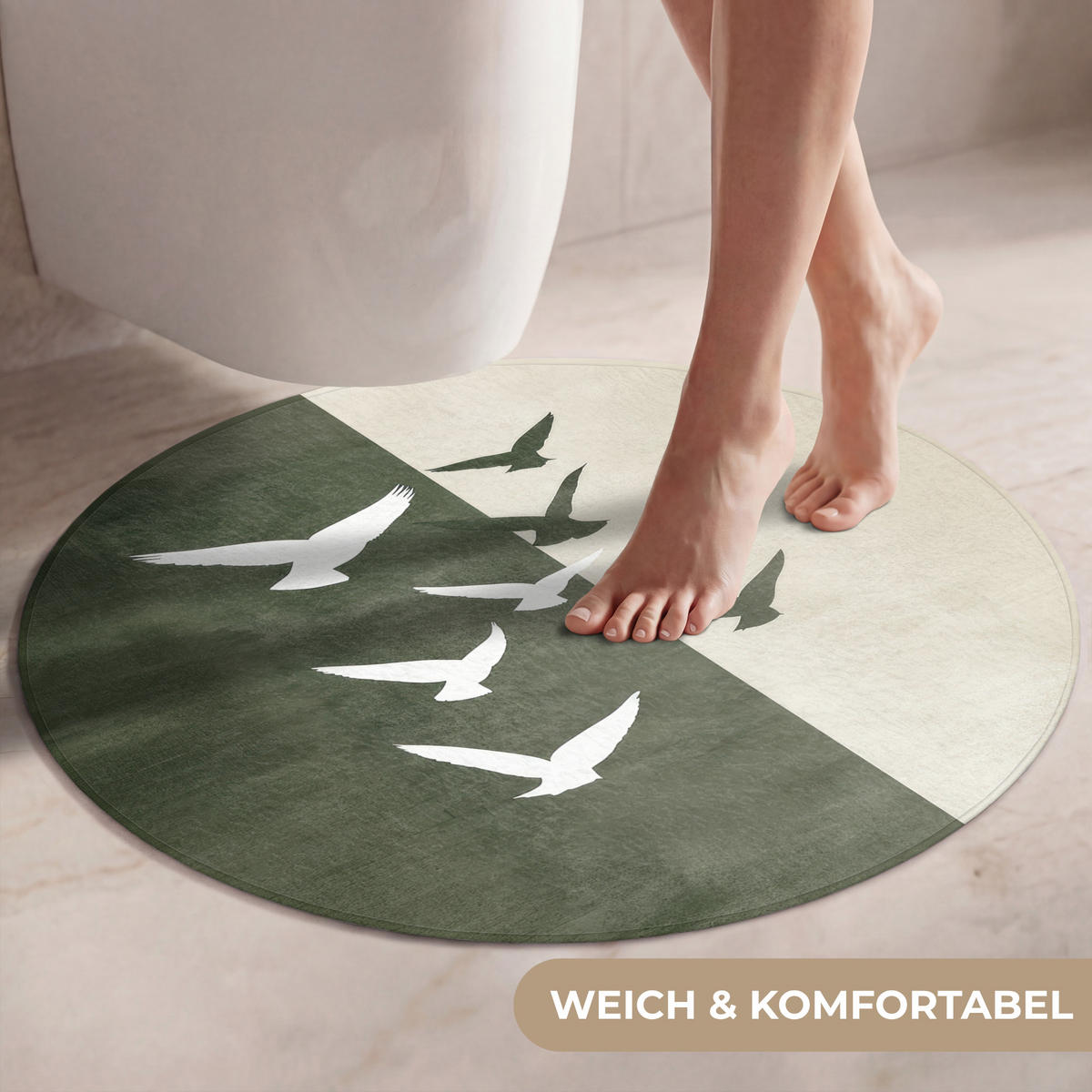WC PŘEDLOŽKA Japandi - Pták - Zelený 70x70 cm - olivově zelená, textil/plast (70/1cm) - OnlyWow
