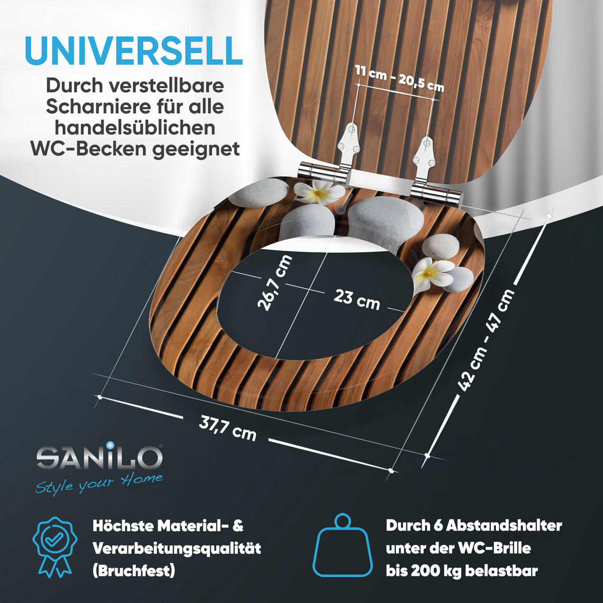 WC Sitz mit Absenkautomatik Zentara - Braun, Holzwerkstoff (38/6/47cm) - Sanilo
