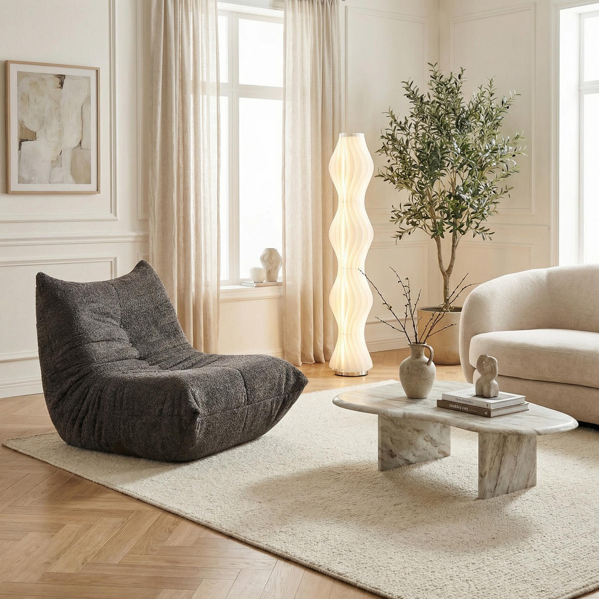 SITZSACK Ergonomischer aus Chenille & Memory-Schaum, Montagefrei - Grau, Textil (94/71/101cm) - Urban Meuble