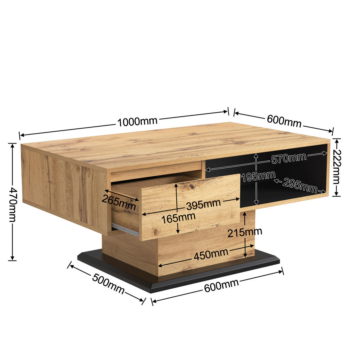 COUCHTISCH Schwarz und Braun 100/47/60 cm - Braun, Holzwerkstoff (100/47/60cm) - Urban Meuble