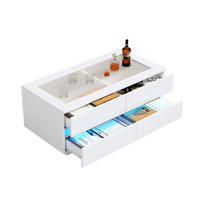 COUCHTISCH 100/50/40 cm weiß aus Spanplatte mit Glasplatte, 4 Schubladen und LED - Weiß, Holzwerkstoff (50/100/40cm) - OKWISH