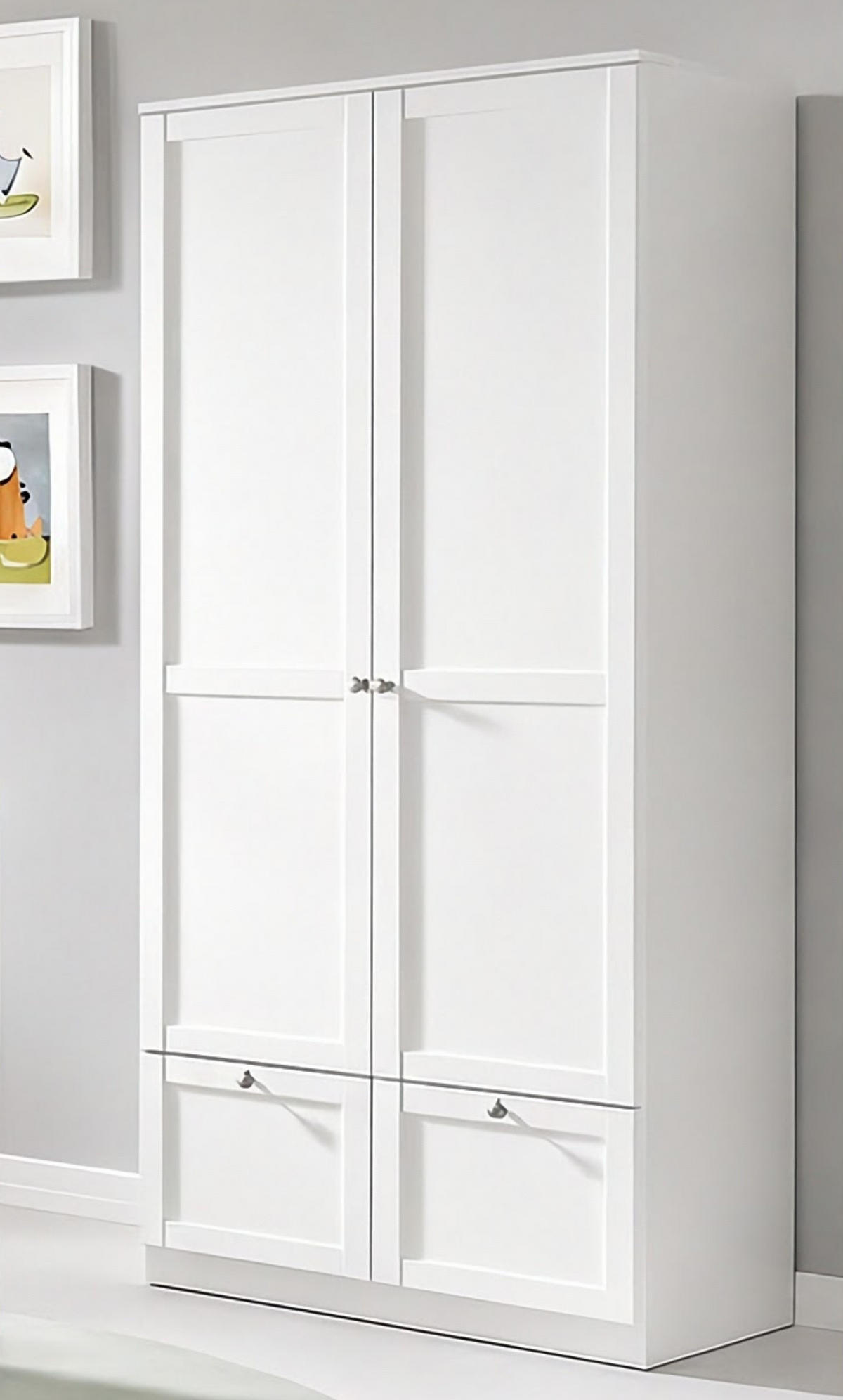 BABYZIMMER-SET 3-tlg.: Babybett & Wickelkommode & Kleiderschrank 2-türig mit Schubladen B90/H200/T58 cm, Soft-Close, Landhausstil Weiß / 22802 - Silberfarben/Weiß, Holzwerkstoff/Metall (76/83/146cm) - luma-home