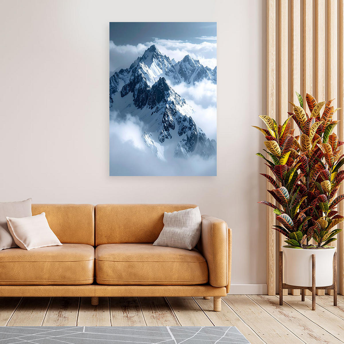 LEINWANDBILD Schneebedeckte Berggipfel Panorama 80x120cm - Blau, Textil (80/120cm) - Feeby